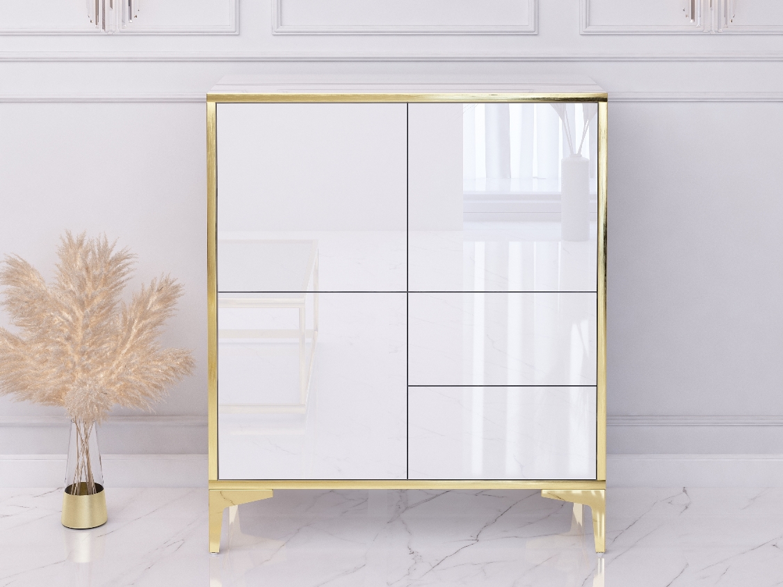 Cómoda Monako 80cm - Blanco, Dorado