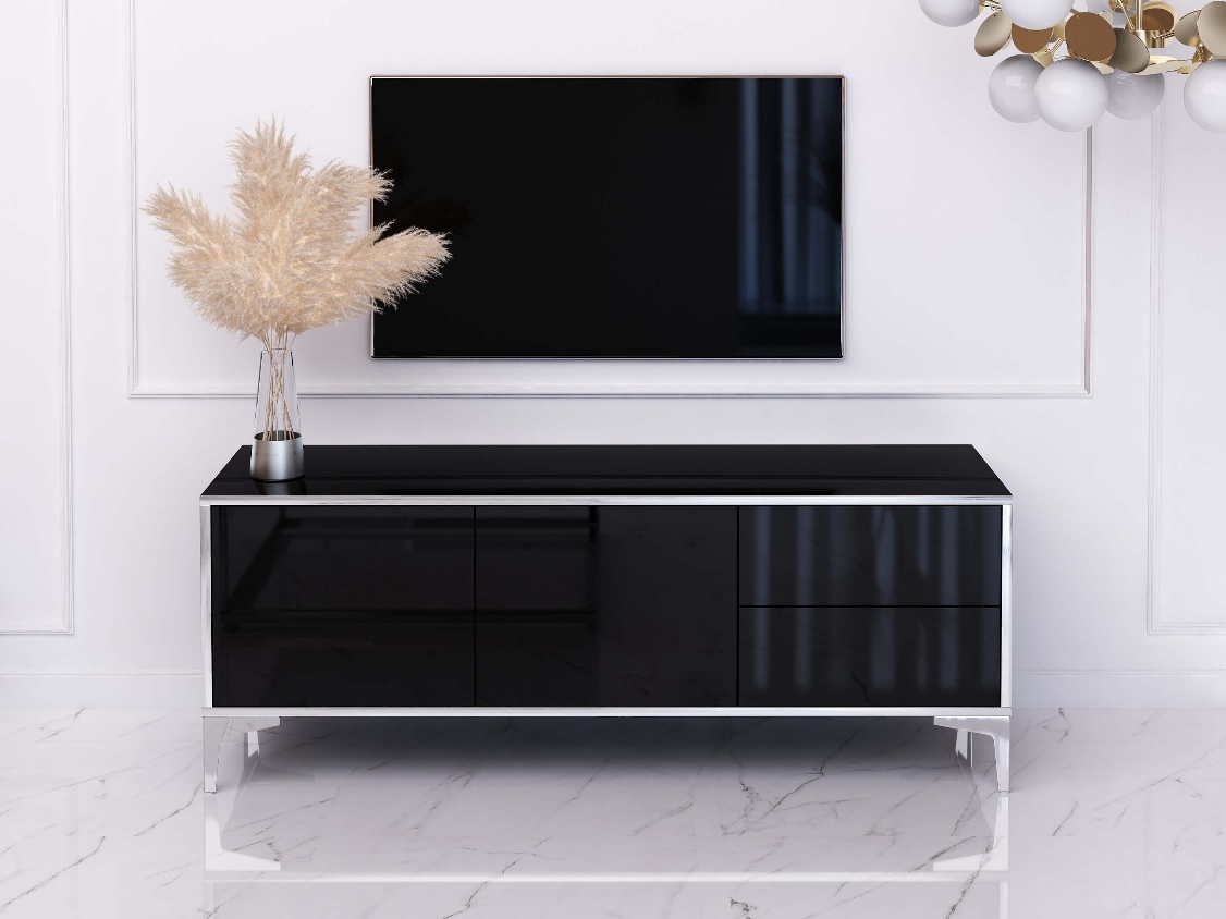 Mueble TV Monako 136cm - Negro, Plateado