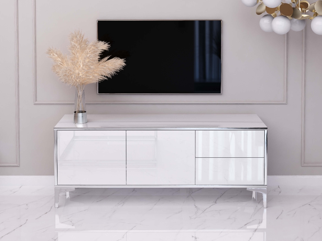 Mueble TV Monako 136cm - Blanco, Plateado