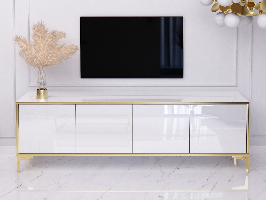 Mueble TV Monako 180cm - Blanco, Dorado