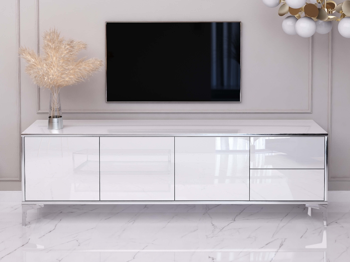 Mueble TV Monako 180cm - Blanco, Plateado