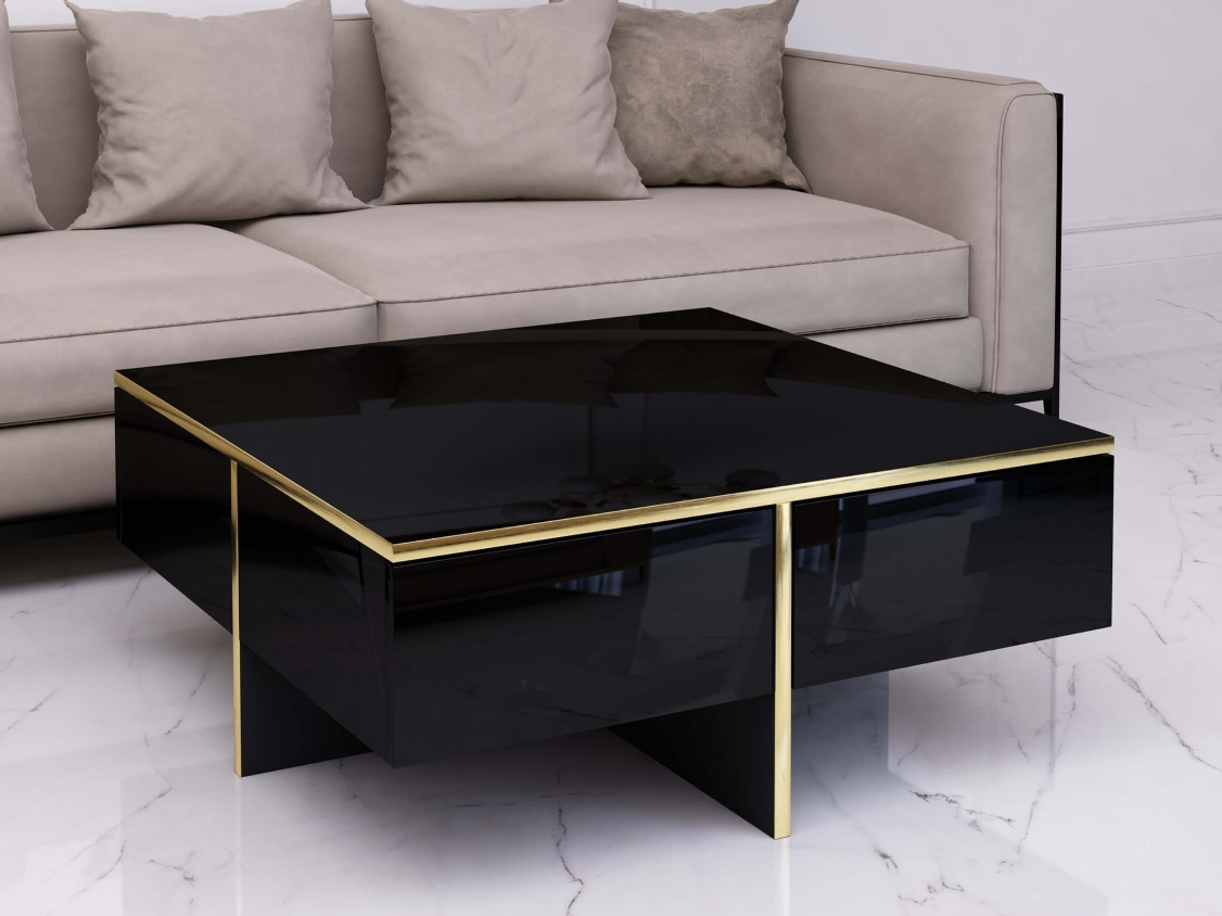 Mesa de centro Monako 80cm - Dorado, Negro