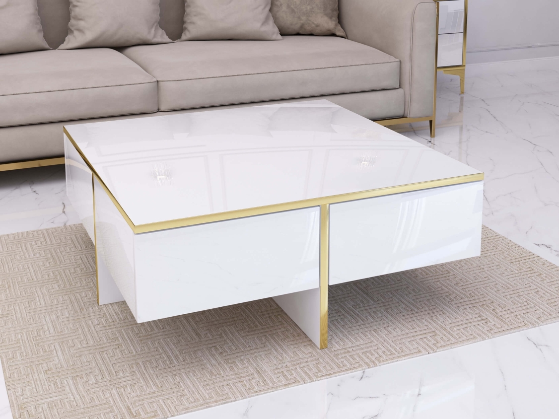 Mesa de centro Monako 80cm - Blanco, Dorado