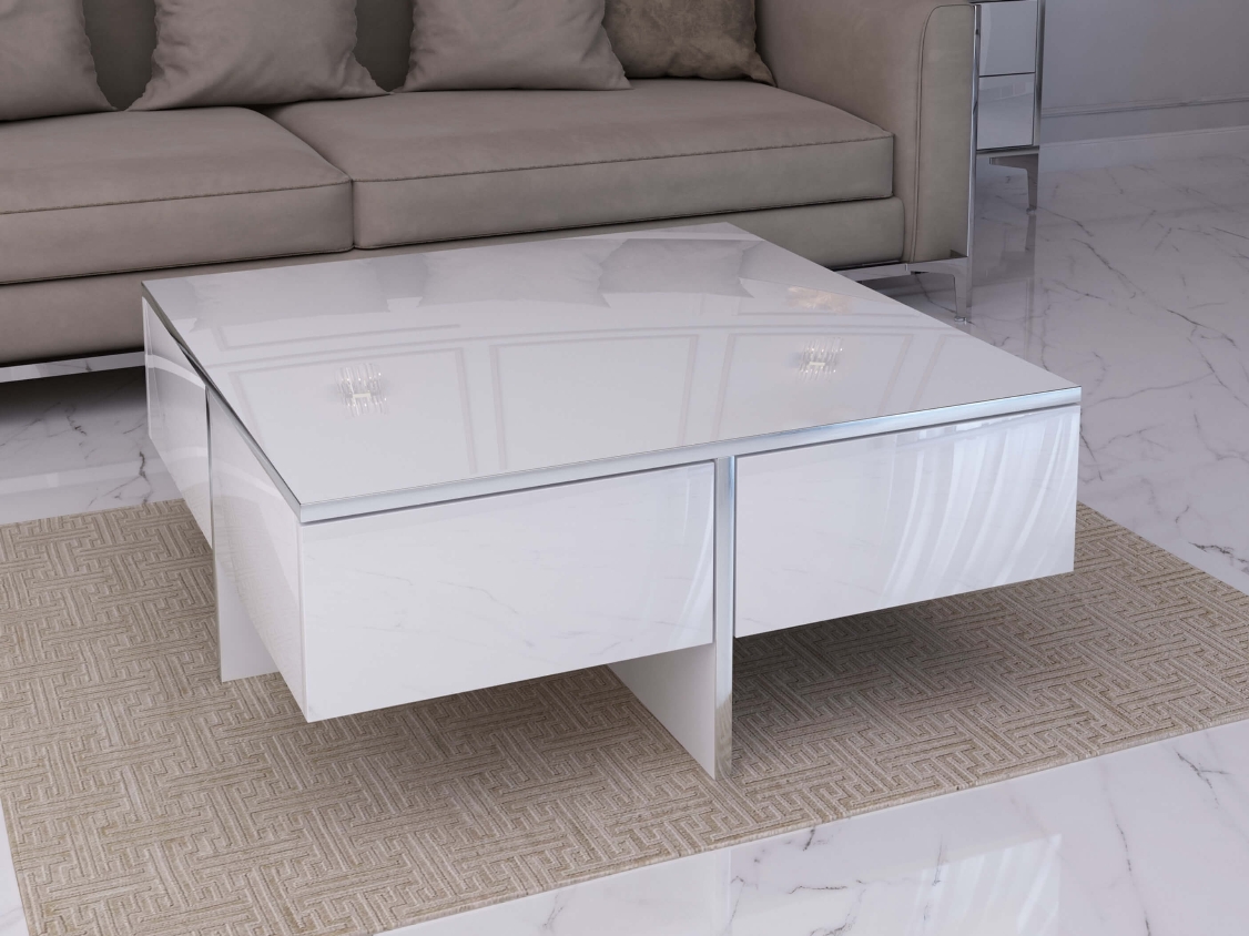 Mesa de centro Monako 80cm - Blanco, Plateado